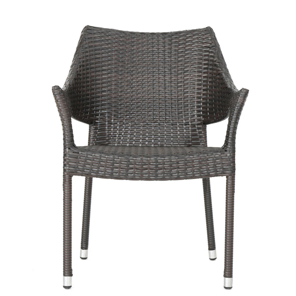 English Elm Outdoor Stackable Woven Rattan Patio Chair Uv Resistant All Weather Mocha Brown N769P334781A