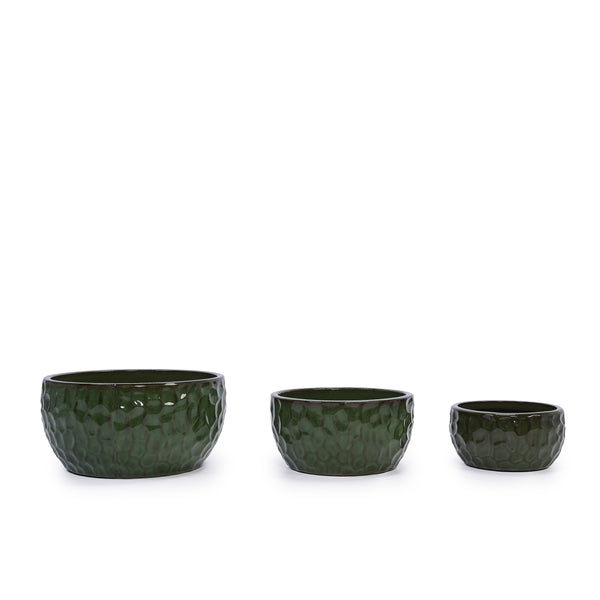 English Elm 3 Pieces Ceramic Flowerpot Set - Handcrafted Antique Green Planters For Indoor & Outdoor Decor W3273P321525