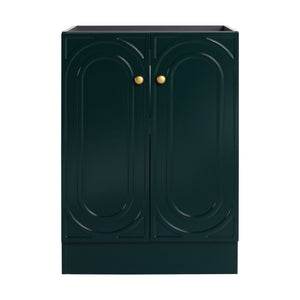 English Elm 24" Freestanding Bathroom Vanity with Integrated Basin Design, Adjustable Shelf & 3 Metal Handles, Eco Plywood Finish Dark Green W999P241071