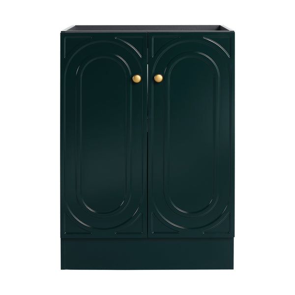 English Elm 24" Freestanding Bathroom Vanity with Integrated Basin Design, Adjustable Shelf & 3 Metal Handles, Eco Plywood Finish Dark Green W999P241071