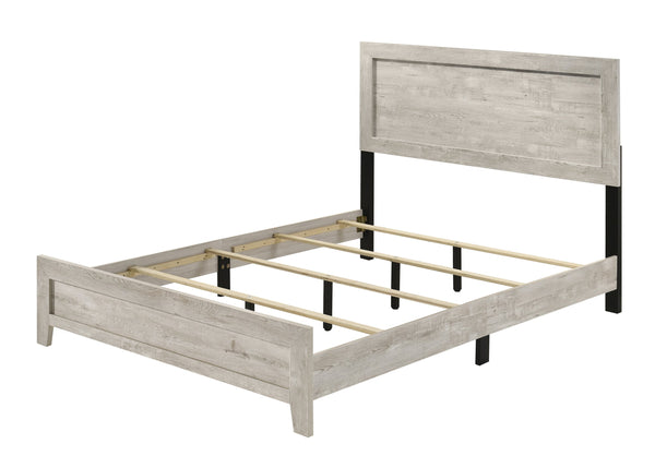 English Elm Whitewashed Queen Panel Bed Solid Wood Grain Low Profile Headboard Coastal Bedroom B011P444131