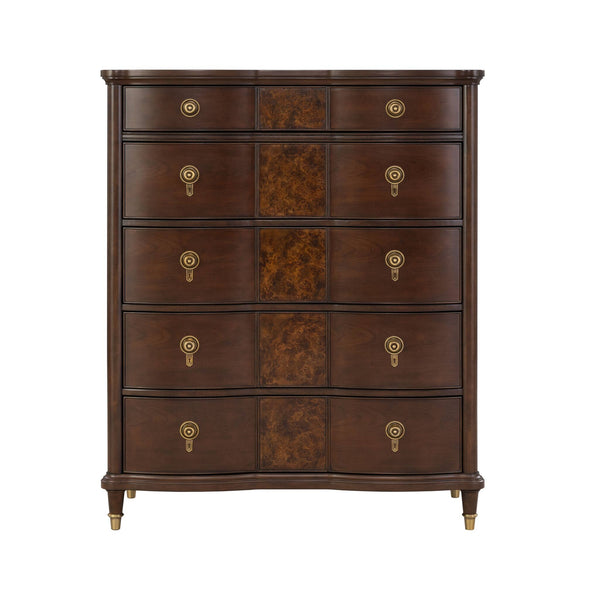 English Elm 1pc Transitional Dark Cherry Rubberwood Chest Dovetail Drawers Gold Knobs Bedroom B2741P446686