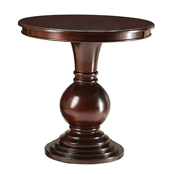 English Elm Espresso Round Accent Table with Turned Ball Pedestal Base — Compact Classic Side Table for Small Spaces B062P189135