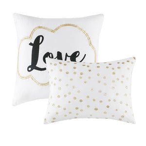 JLA Home Intelligent Design - Metallic Raina Comforter Set with Geometric Metallic Print, Embroidered Pillows & Antimicrobial Finish Ivory/Gold ID10-1507