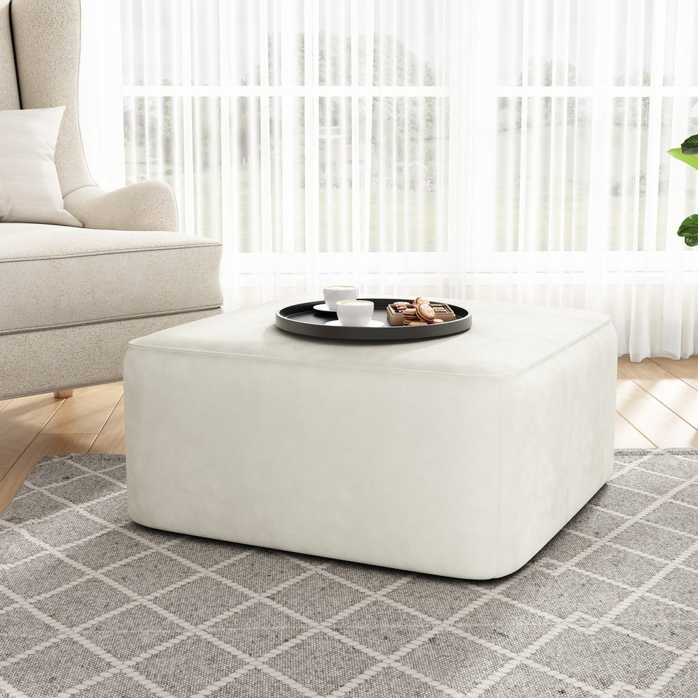 English Elm Upholstered Corduroy Square Ottoman with Pocket Coil Support for Living Room Use N757P180768A