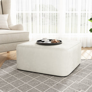 English Elm Upholstered Corduroy Square Ottoman with Pocket Coil Support for Living Room Use N757P180768A