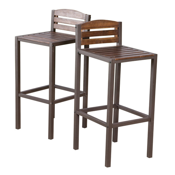 English Elm Christopher Knight Home® - Milos Acacia Wood Barstool Set of 2 — Modern Industrial Outdoor Seats, Powder-Coated Iron Frames Durable 57485.00DBRN