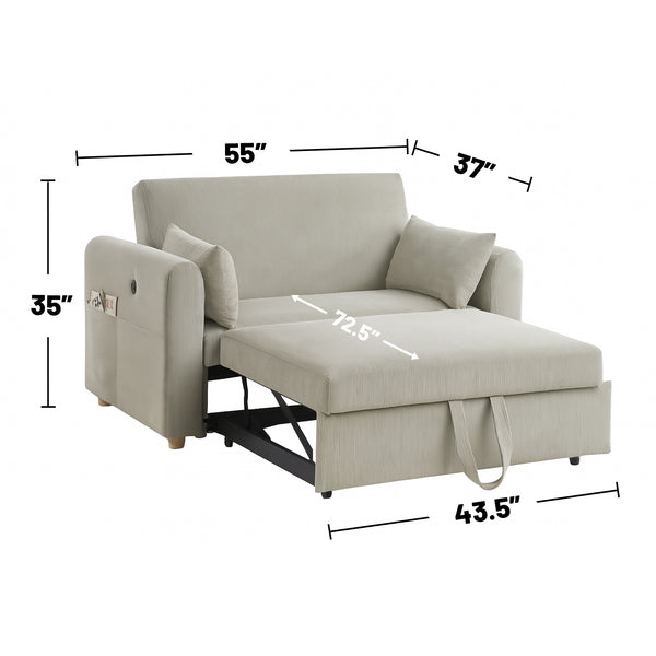 English Elm Corduroy Convertible Sleeper Loveseat with USB Charging, Magazine Pockets, Plush Pillows & Space-Saving Design Gray B016P405886
