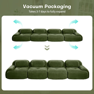 English Elm 4-seat Modular Corduroy Sectional Sofa Low Profile Ergonomic Living Room Seating Olive Green W714S01261