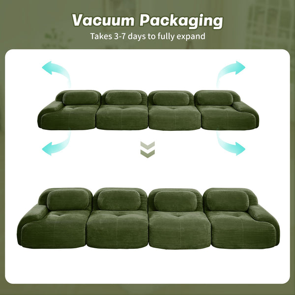 English Elm 4-seat Modular Corduroy Sectional Sofa Low Profile Ergonomic Living Room Seating Olive Green W714S01261