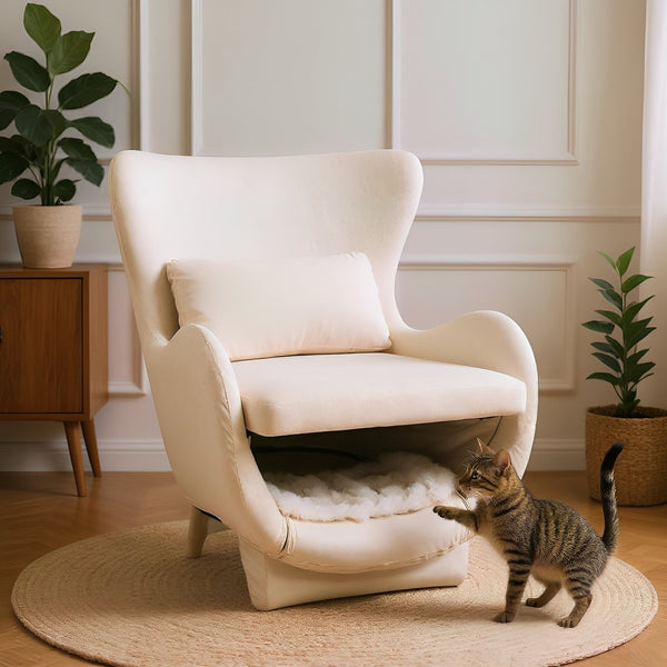 English Elm Furniture Plush 2-in-1 Pet-Friendly Mid Century Modern Accent Chair with Velvet Upholstery, Removable Base and Ergonomic Support for Living Room White N843P331163C