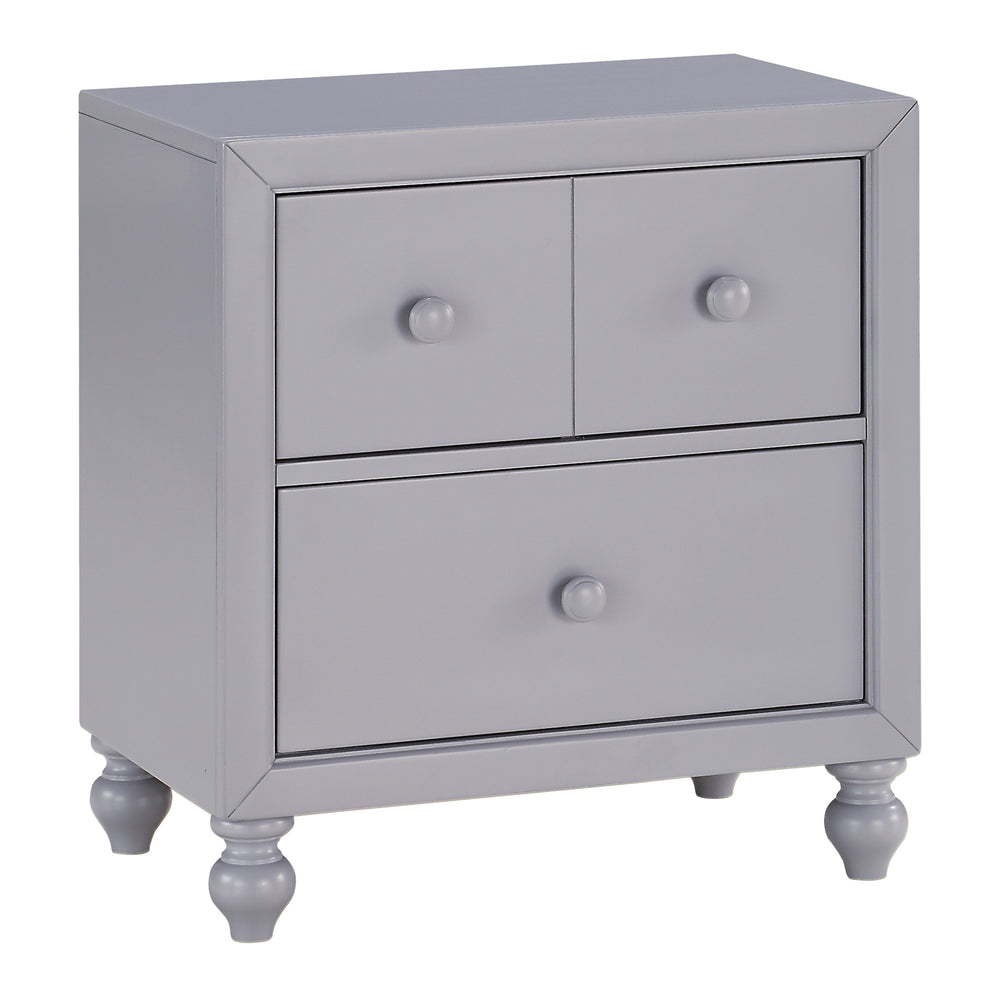 English Elm Transitional Gray Nightstand with Turned Feet & Wood Knobs, 2 Drawers Farmhouse Modern Bedroom B011P294629