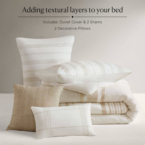 English Elm 3-piece Cotton Yarn Dyed Duvet Cover Set with Jacquard Pompom Stripe Bedding B035P482898