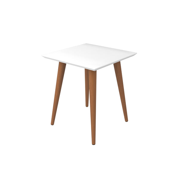 English Elm Utopia Lacquered 17" Square End Table with Solid Wood Splayed Legs, Sleek Durable Accent Piece White B365P398489