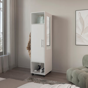 English Elm Armoire 62.9"H With Full-Length Mirror, 3 Shelves, Modern White Design For Stylish Storage Solutions B097P250837