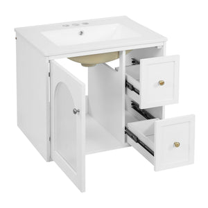 English Elm 24" Floating Bathroom Vanity with Ceramic Sink Two Drawers White Mdf Cabinet N710P286704K