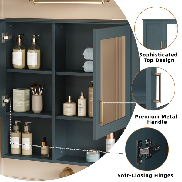 English Elm 2-in-1 Matte Wall Mounted Medicine Cabinet Soft Close Mirror Storage for Bathroom Vanity Blue N710P389456C
