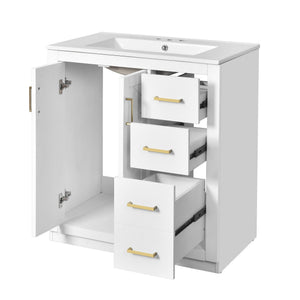 English Elm 30'' Elegant Bathroom Vanity Set With Ceramic Sink, Soft-Close Drawers & Retro Design For Storage N710P191947K