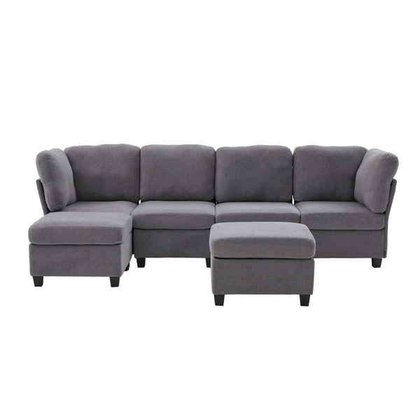 English Elm UNITED Modular 6-Seat Sectional Sofa with Removable Ottoman, Storage Compartments, Convertible Comfort Gray W1568S00245
