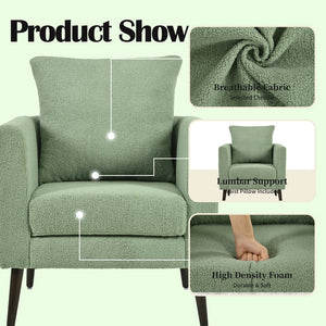 English Elm Modern Accent Chair Upholstered Armchair with Chenille Fabric, Ergonomic Padded Seat, Wood Legs for Living Room Seating Comfort and Stylish Mid Century Flair Green W1028P236497