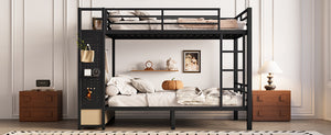 English Elm Full Metal Bunk Bed For Teens - Space-Saving Full Over Full Design With Storage Shelves & Drawers, Black W1580S00234