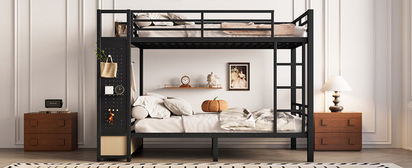 English Elm Full Metal Bunk Bed For Teens - Space-Saving Full Over Full Design With Storage Shelves & Drawers, Black W1580S00234