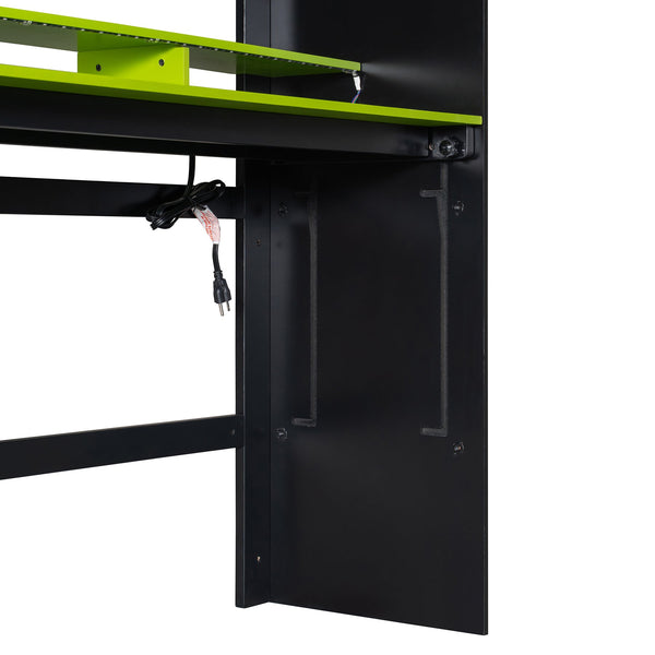 English Elm Full Size Gaming Bunk Bed with Rgb Lighting Integrated Desk Wardrobe and Storage Green LT100266AAG