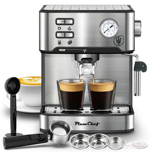 English Elm 20 Bar Stainless Steel Espresso Machine with Steam Wand for Home Barista Brewing W1002P292428