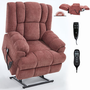 English Elm Dual Motor Power Lift Recliner Chenille Chair with Massage Heat and Infinite Positions Red W3224P288311