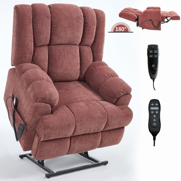 English Elm Dual Motor Power Lift Recliner Chenille Chair with Massage Heat and Infinite Positions Red W3224P288311