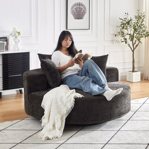 English Elm 55''L Chenille Foam Single Swivel Chair with Plush Backrest Pillow, 360° Smooth Recline for Living Room Lounge Comfort Black W834S00351