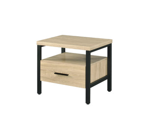 English Elm Yawan Oak Accent Table with Black Metal Legs, 1 Drawer & Shelf, Compact Storage Nightstand, 40lb Top B2726P287569