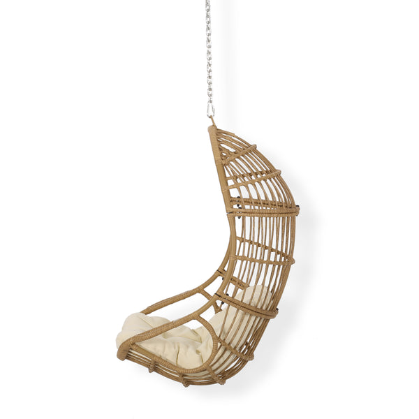 English Elm Christopher Knight Home® - BERKSHIRE Wicker Hanging Chair with 8ft Chain — Weather‑Resistant Faux Rattan Swing, 300 lb Capacity Brown+Beige 70843.00LBGE