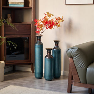 English Elm Floor Metal Vase Set - Modern 3-Piece Droplet Design For Stylish Home Decor, White & Gold Accents W2796P290478