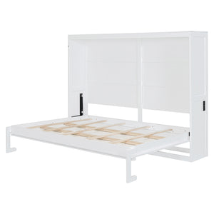 English Elm Full Size Murphy Wall Bed with Rattan Panel Cabinet for Studio and Guest Rooms White N708S00011K-2