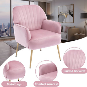 English Elm Velvet Barrel Accent Chair Tufted Shell Back with Metal Legs for Living Room Pink W5722P462513