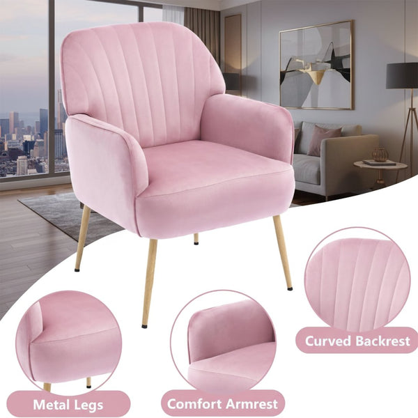 English Elm Velvet Barrel Accent Chair Tufted Shell Back with Metal Legs for Living Room Pink W5722P462513