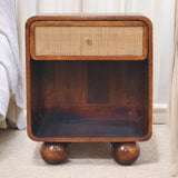 English Elm Solid Wood Chestnut Open Woven Bedside