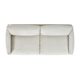 Rustic Oak Wood Sofa: Sleek Flange Arms, Marled Gray Chenille, 83