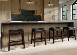 English Elm 26in. Counter Height Hardwood Barstool Nailhead Faux Leather Seat Kitchen Dining Black B2751P436418