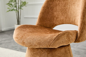 English Elm Modern Chenille Linen Accent Chair Sculptural Hollow Back Swivel Seat for Dining Vanity Brown W3493P452653