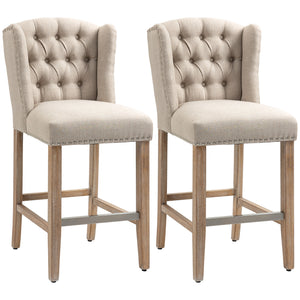 English Elm HOMCOM 26.75" Counter Height Bar Stools Set of 2 Beige Linen Cushioned Seats Solid Wood Legs, 264 lb W2225P173997