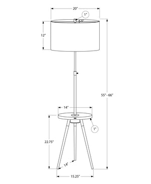 English Elm Lighting, Modern Tripod Floor Lamp with Linen Drum Shade, Adjustable Neck, Walnut Shelf, 66" Gold 21 L x 21 W x 16 H B2710P221305