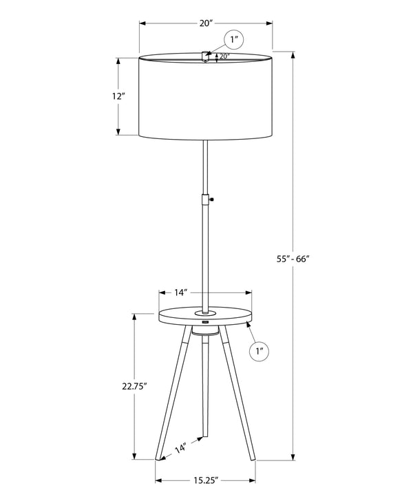 English Elm Lighting, Modern Tripod Floor Lamp with Linen Drum Shade, Adjustable Neck, Walnut Shelf, 66" Gold 21 L x 21 W x 16 H B2710P221305