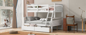 English Elm Twin Twin-over-Full Bunk Bed with Attached Ladder, Built-In Underbed Storage Drawers & Guardrail Safety Designed for Space-Saving Kids' Rooms White SM000119AAK-1