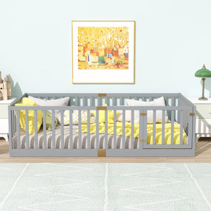 English Elm Twin Floor Bed Solid Rubber Wood with Tall Safety Railings for Toddler Sleep Grey W504P287651