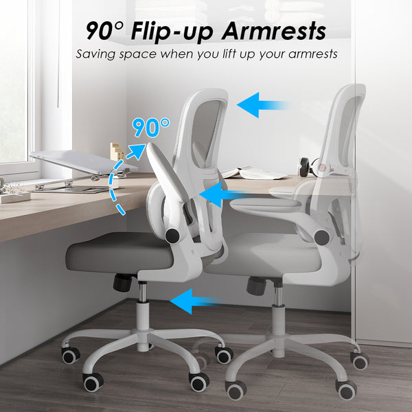 English Elm Office Mesh Ergonomic Chair with Tailored Lumbar Support, Flip Armrests, Breathable Mesh, 350lb Capacity, Adjustable Tilt and Height Grey,White T3623P380867
