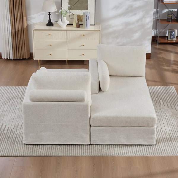 English Elm 63.39" Chenille Convertible Sofa Bed with Pocketed Spring Cushions for Modern Living Spaces Ivory W3189S00032
