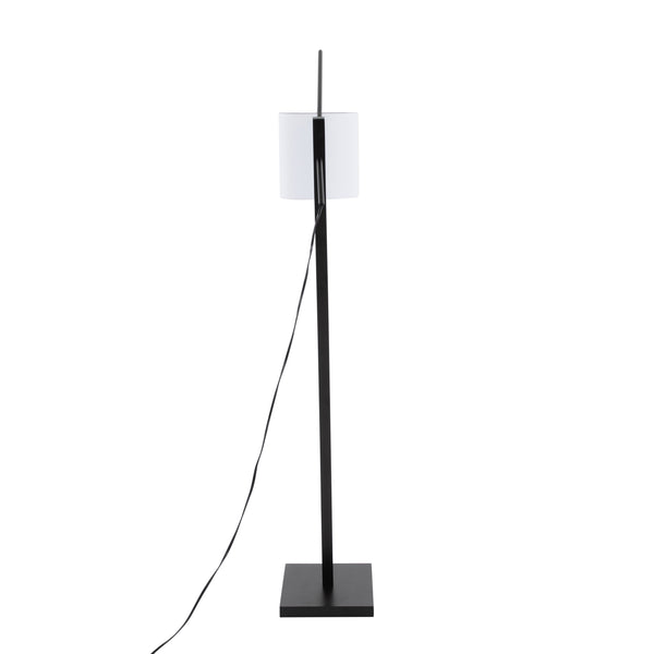 English Elm Arturo Contemporary Floor Lamp – Black Wood & Steel With White Shade For Stylish Indoor Lighting B202S01387