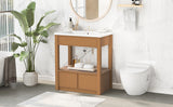 English Elm 30" Bathroom Vanity With Sink Top, Bathroom Cabinet With Open Storage Shelf and Two Drawers, Brown